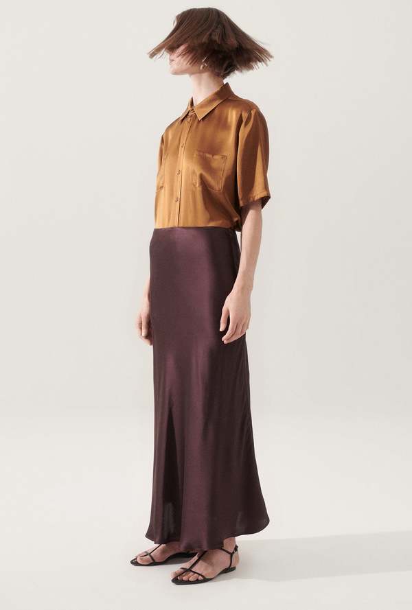 Long Bias Cut Skirt Rabbit Dark Earth