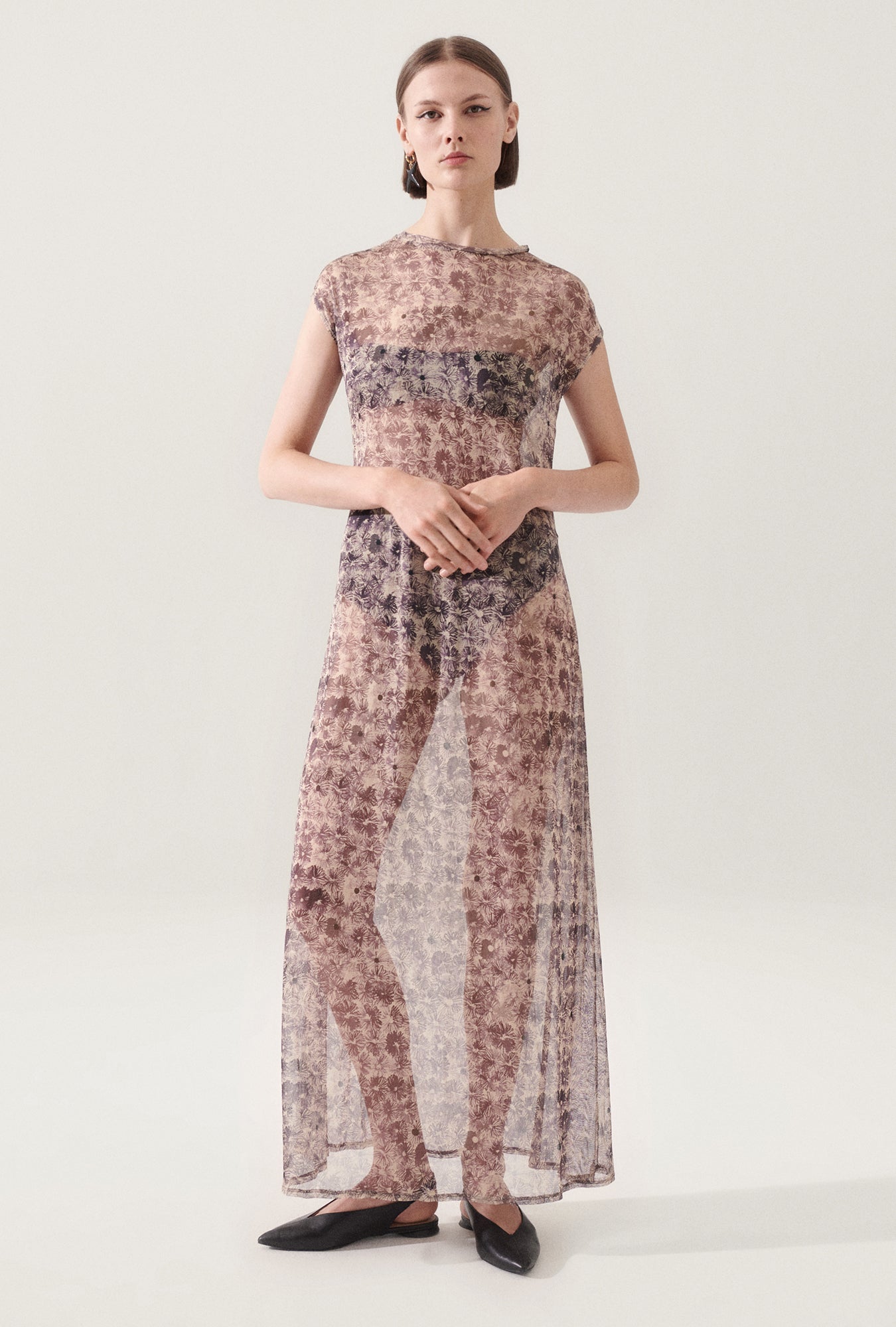 knee length dresses for ladies Women's Juarez A-line Boat Neck Mesh Silk Floor Length Dress XS/S/M/L/XL  Pink main image 0