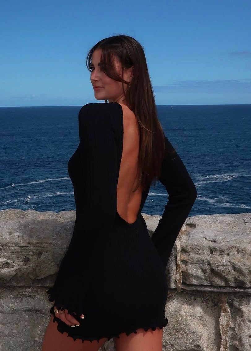 black mini open back dress Petal and Pup Women's Maya Mini Dress