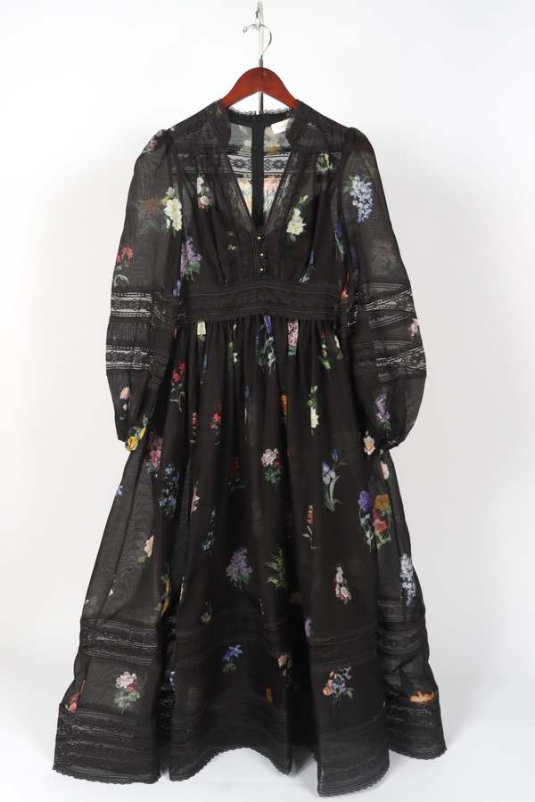 Zimmermann Natura V Neck Lace Midi Dress - Multi Botanical Black |  Garmentory