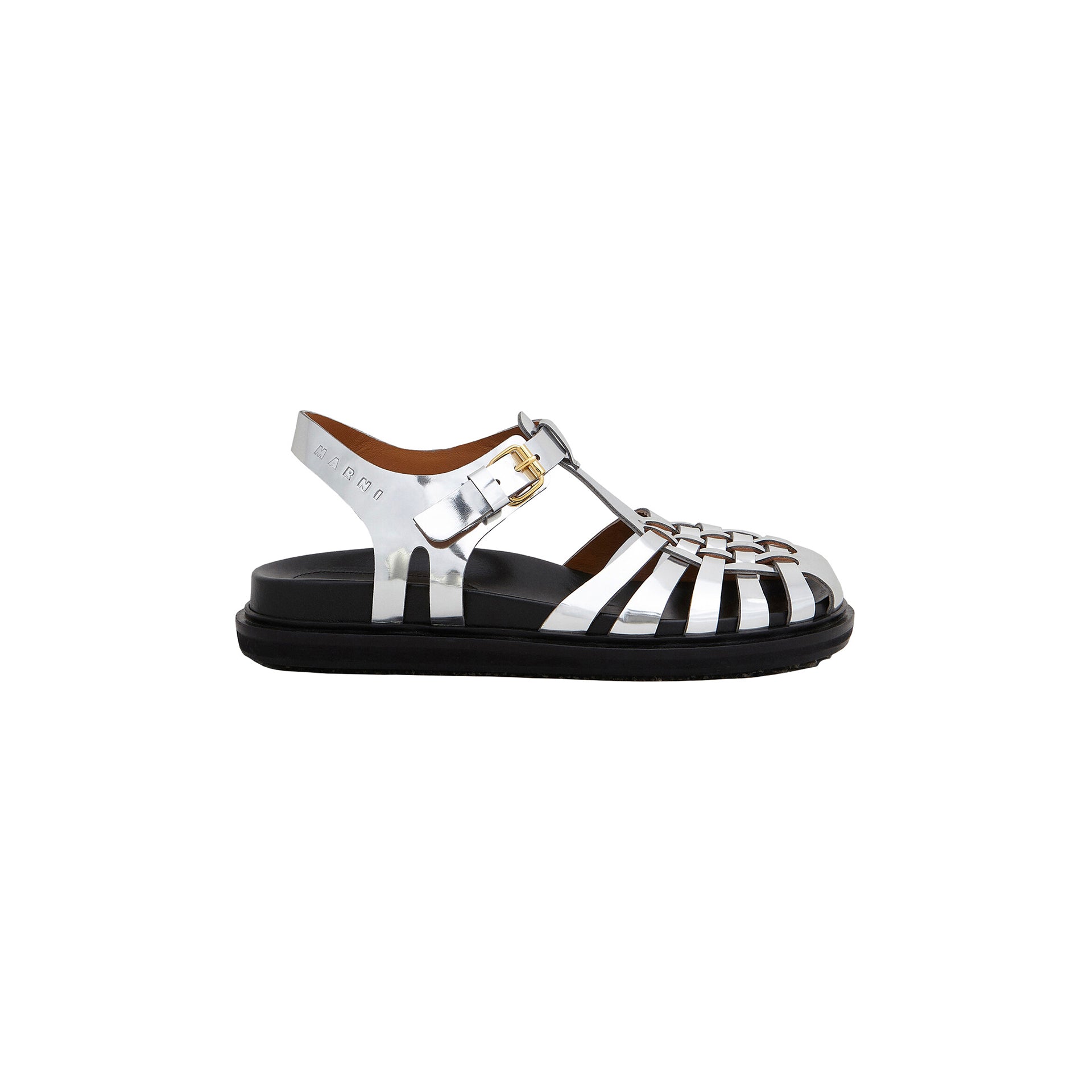 ■MARNI■ Mirrored Leather Fisherman's Sandals Silver SAMS01 Marni Mirrored Leather Fisherman's Sandal - Silver | Garmentory