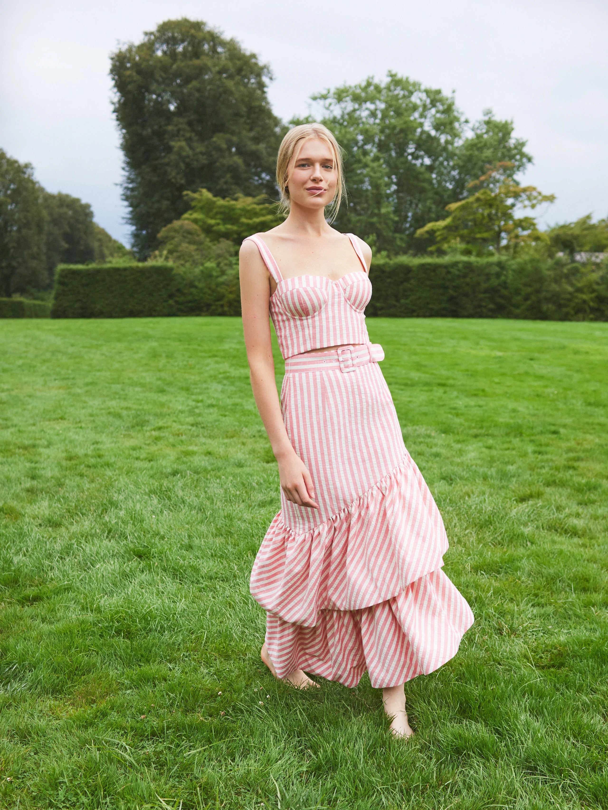 Cara Cara Terra Skirt - Ivory/Pink Stripe Seersucker