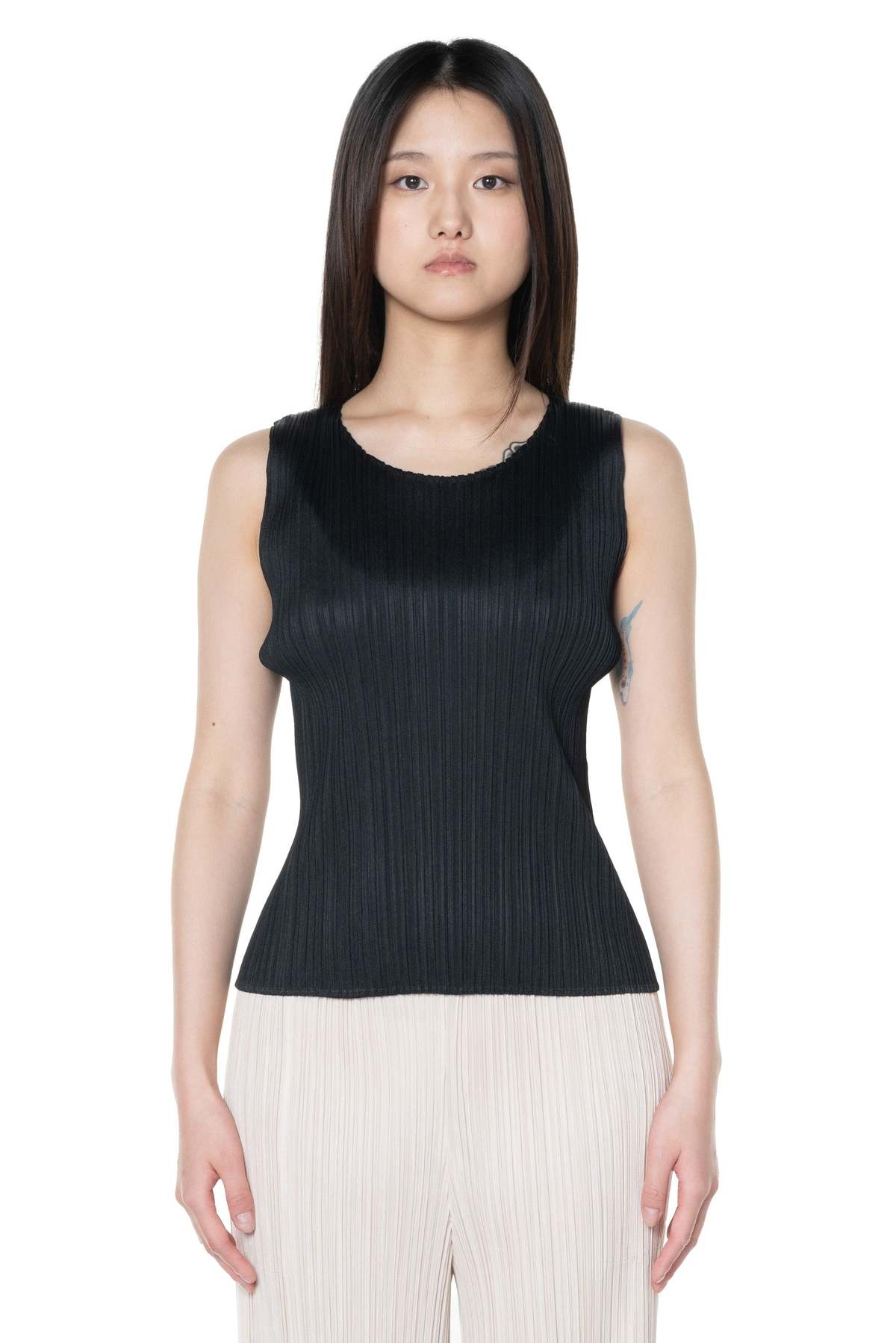 Pleats Please by Issey Miyake Basic Crew Neck Tank Top - Black