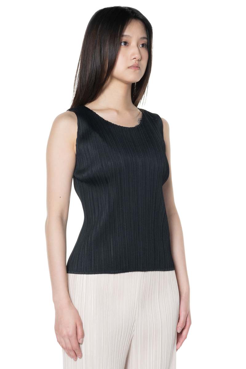 Pleats Please by Issey Miyake Basic Crew Neck Tank Top - Black