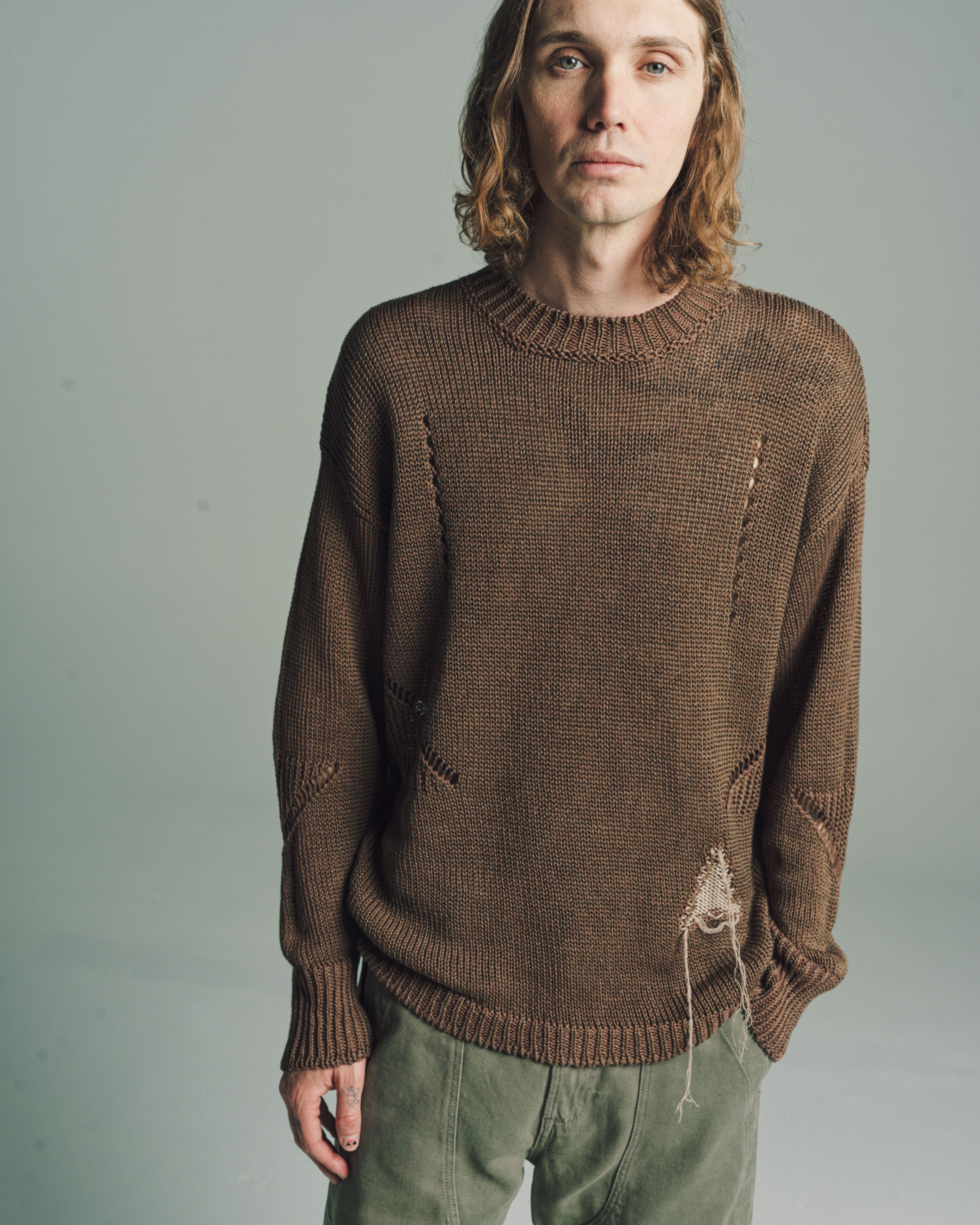 値下げ中　ROA Hemp crewneck ブラウン ROA-Brown-Hemp-Crewneck---