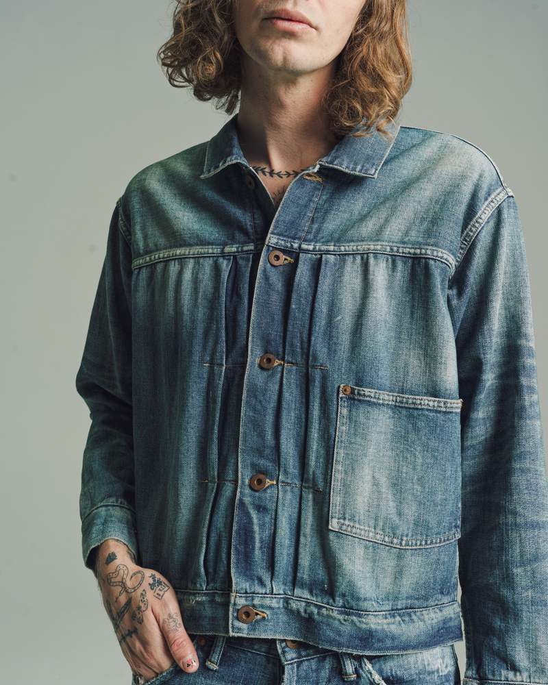 【nagisa×7×AER 】DENIM JACKET Buy Satoshi Nakamoto men blue denim moto jacket for $1,383