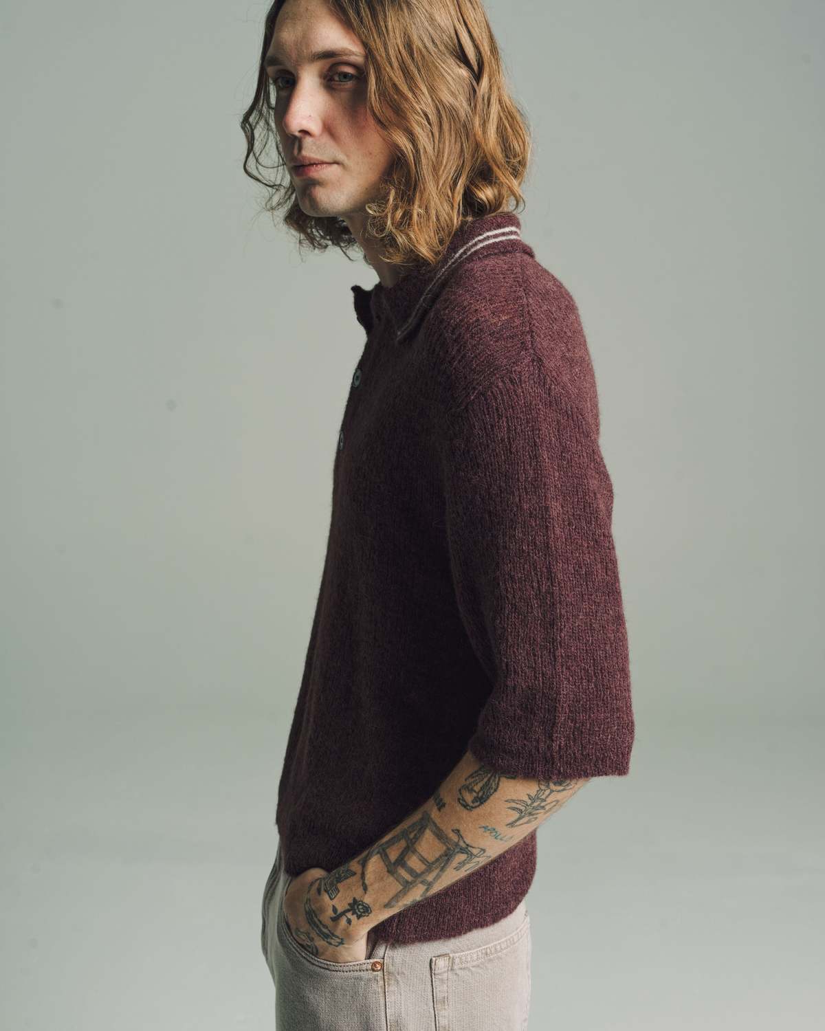 OUR LEGACY｜V-NECK KNITS (TRADITIONAL POLO Euro Eggplant Our Legacy Traditional Polo in Euro Eggplant | Liberty