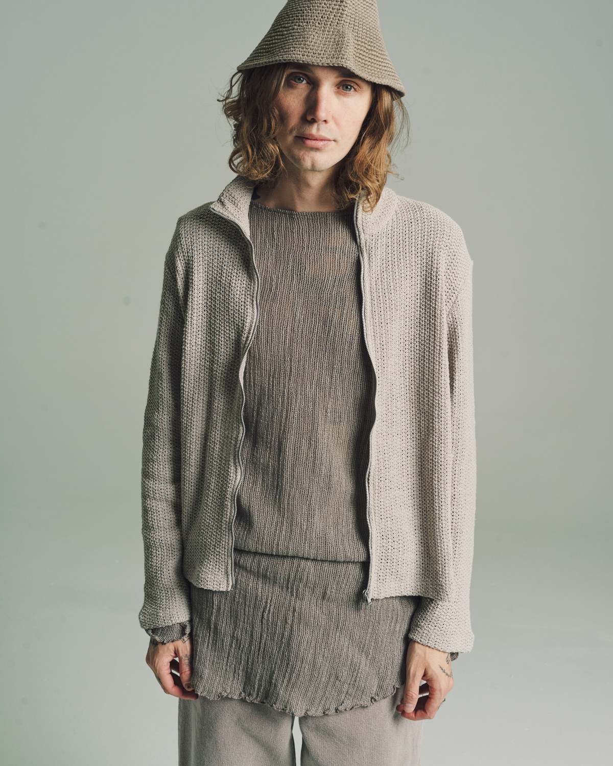 Our Legacy Rope Weave Shrunken Fullzip Polo - Musk Dusk | Garmentory