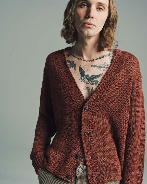 Our Legacy Hemp Academy Cardigan - Ruby Magnificent | Garmentory
