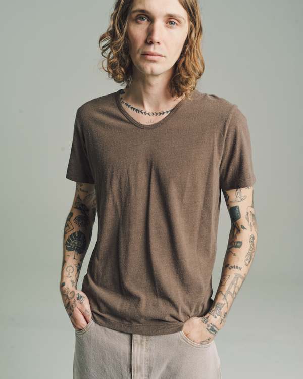 ★OUR LEGACY★ U-NECK T-SHIRT Uネック Tシャツ Our Legacy Cotton Silk U-Neck T-Shirt - Washed Charcoal