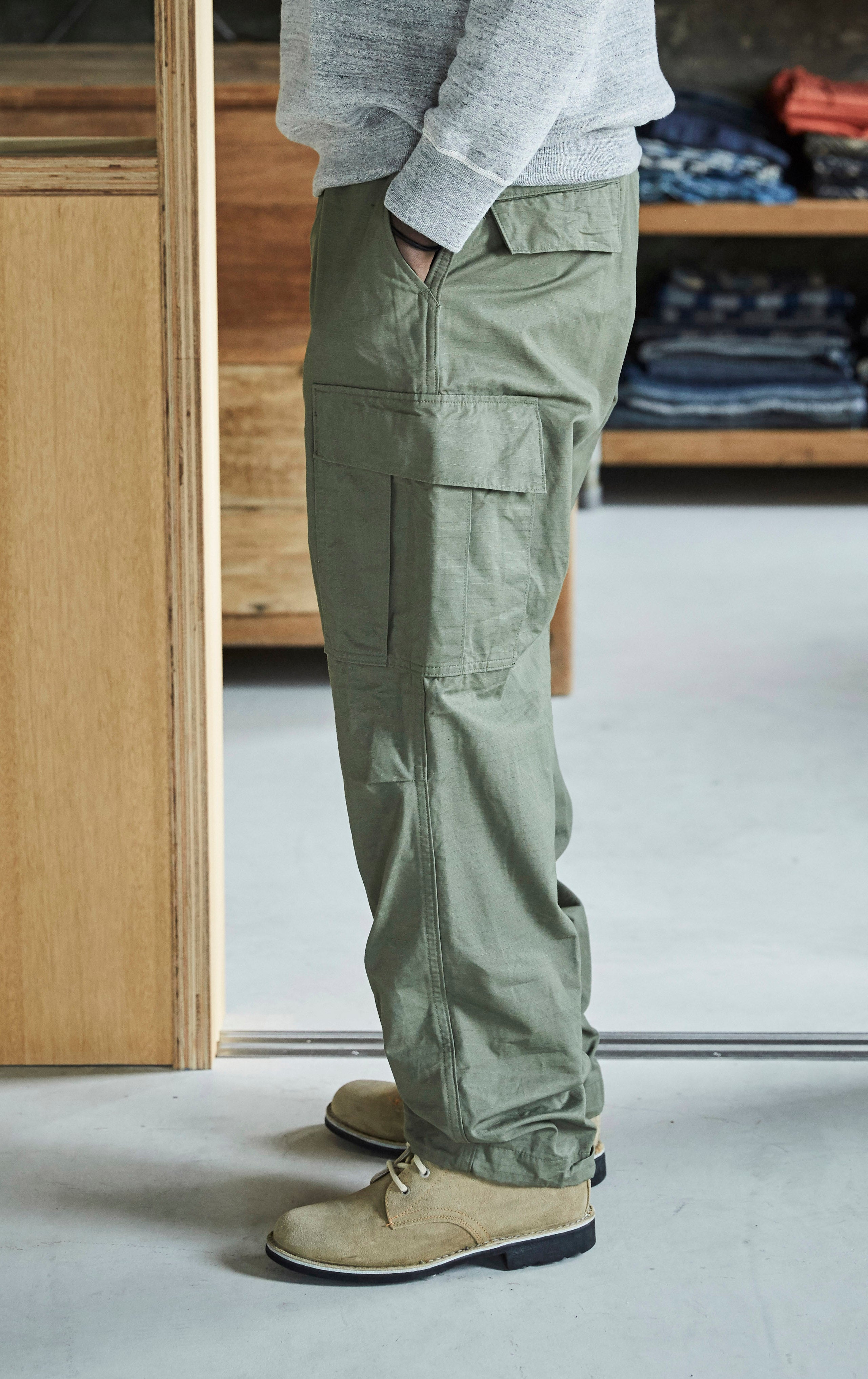Orslow- VINTAGE FIT 6 POCKETS CARGO PANTS- Army Green