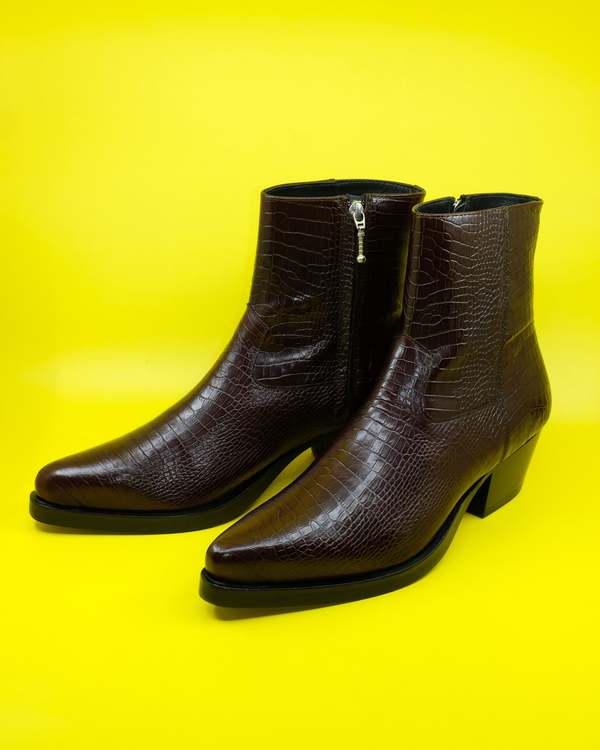 Ernest W. Baker Leather Crocodile Western Boots - Brown | Garmentory