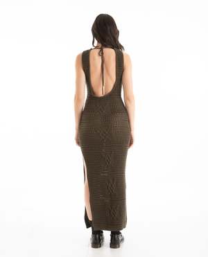 olive green one piece dress GREEN WITH ENVY CROCHET MIDI DRESS IN GREEN – AKIRA