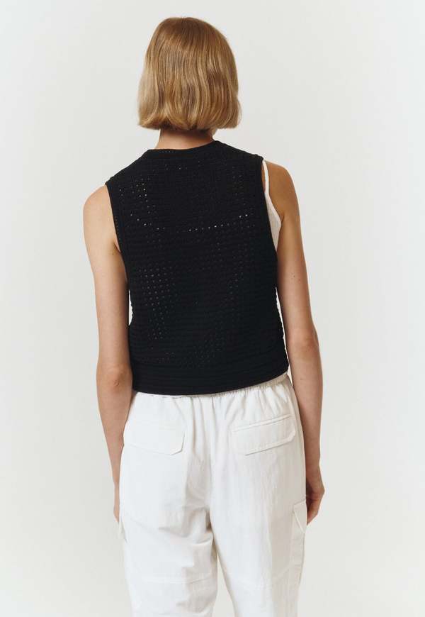 Dunst Open Crochet Knit Vest - Black