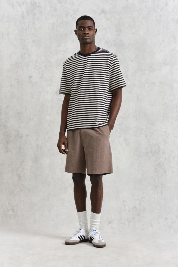 Wax London Dean Shirt - Stripe Navy/Ecru