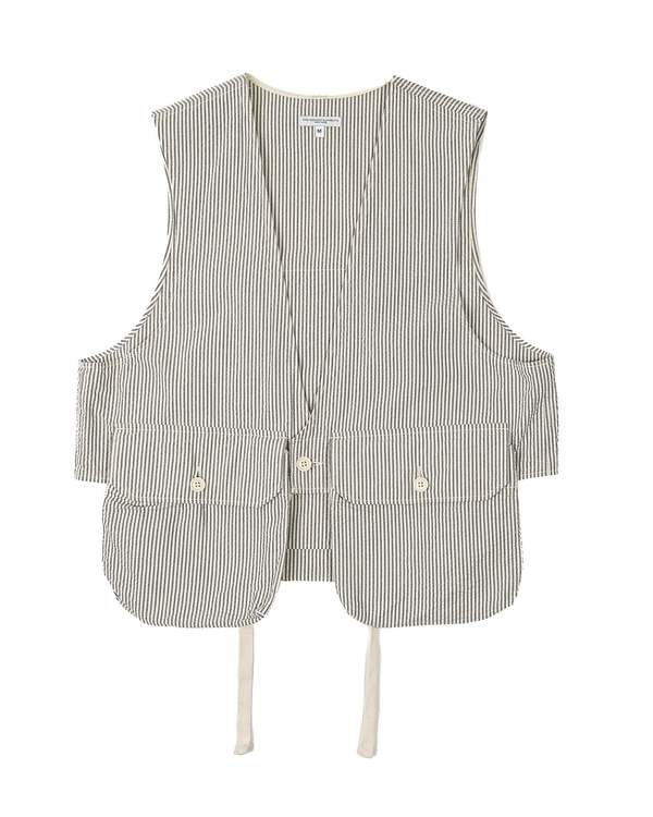 Engineered Garments Cotton Seersucker Fowl Vest - Navy/Natural
