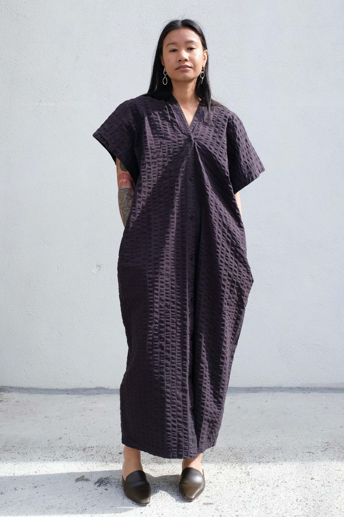 Black Crane Origami Dress - Ink Black Seersucker - Image 1 of 4