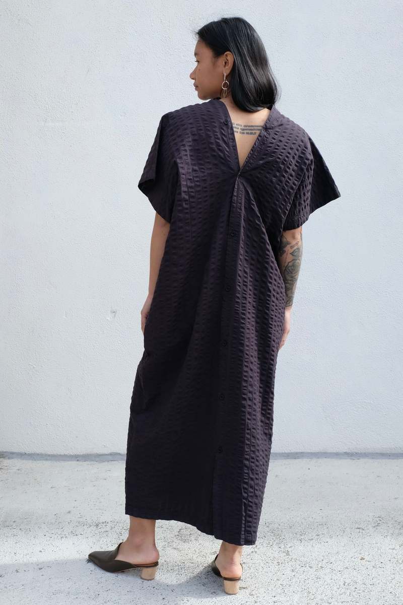 Black Crane Origami Dress - Ink Black Seersucker