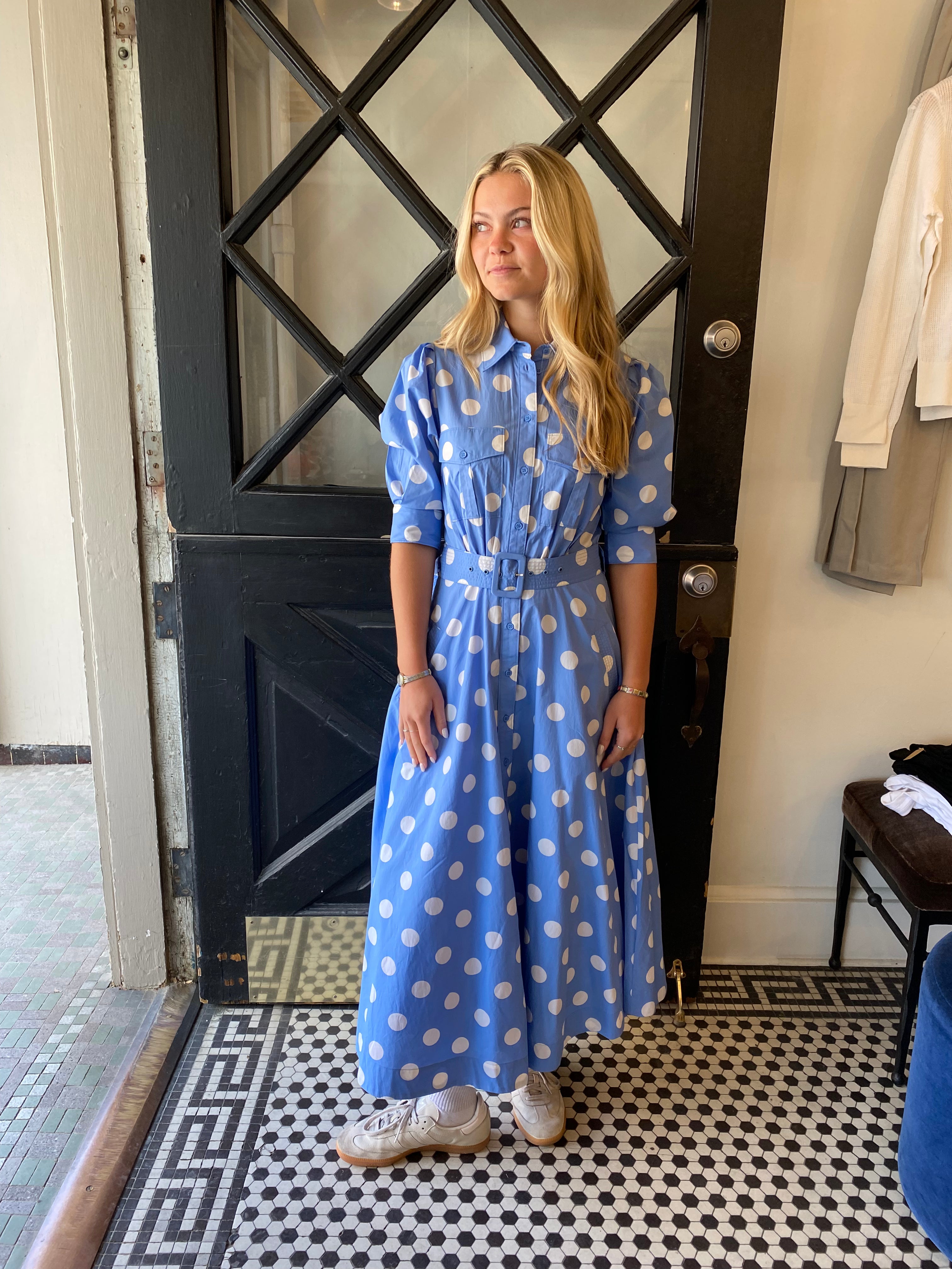 essentiel antwerp blue dress Essentiel Antwerp Jori Embellished Shirt Dress main image 1