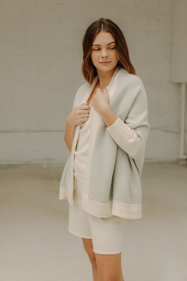 Barefoot Nomad Cashmere Yogi Coat - Eco Taupe/White Herringbone