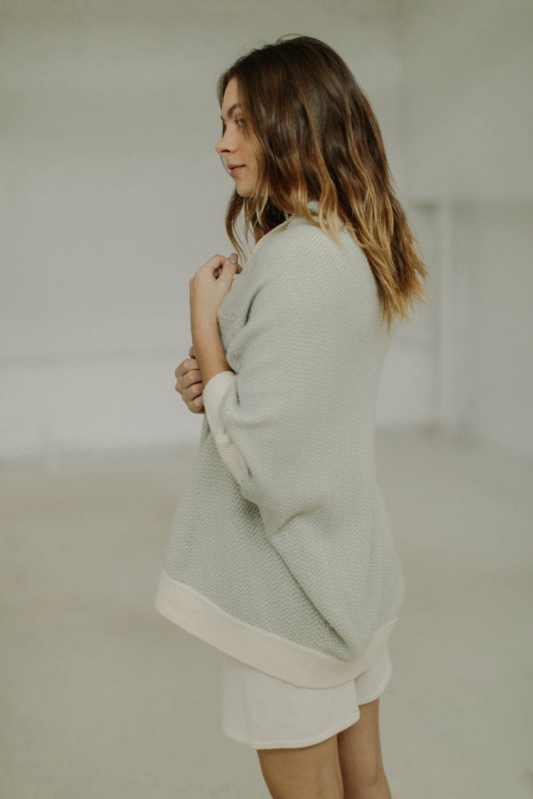 Barefoot Nomad Cashmere Yogi Coat - Eco Taupe/White Herringbone
