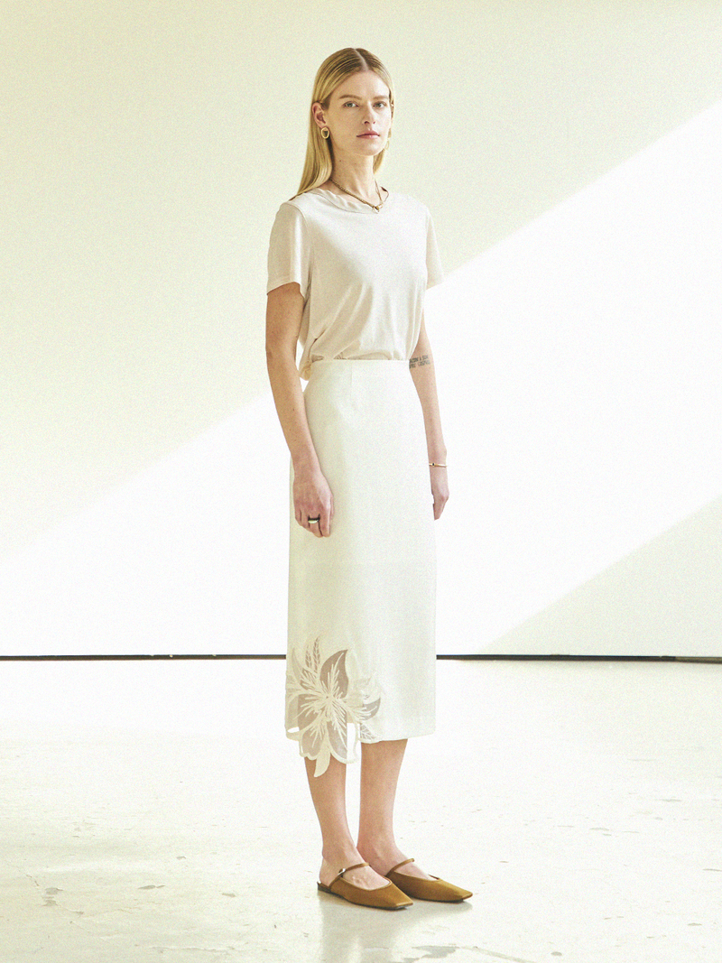 Maison De Ines Sheer Flower Detail H-Skirt - Ivory