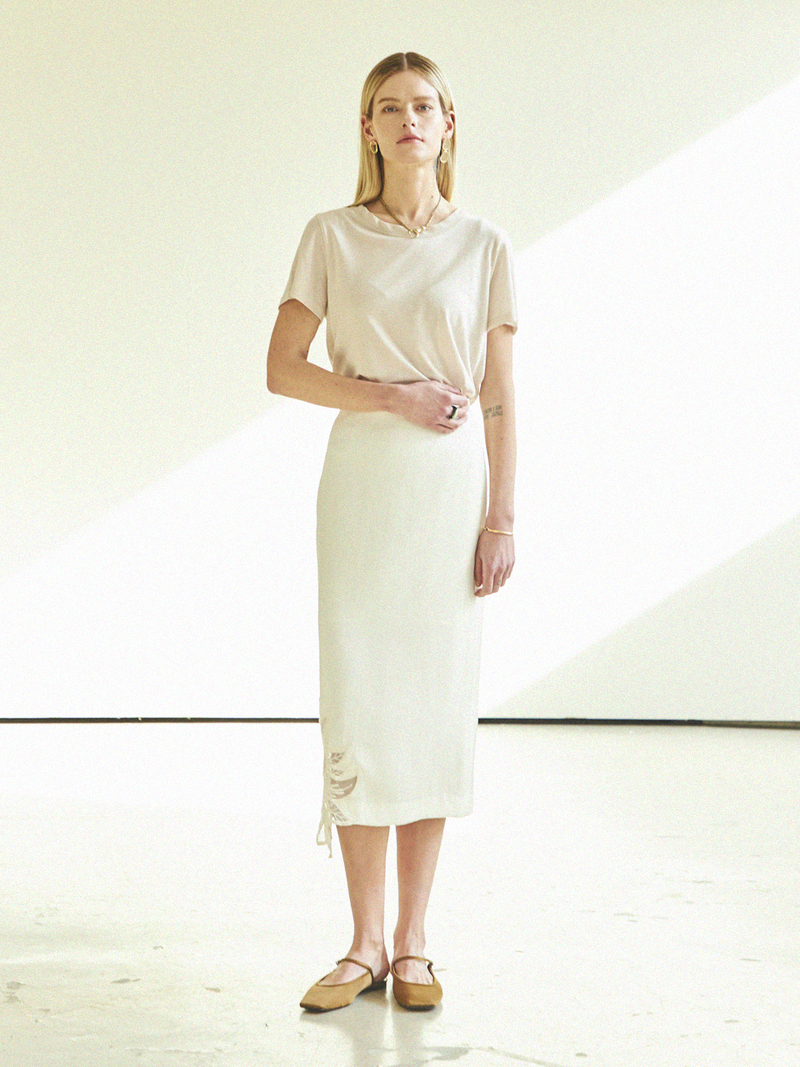 Maison De Ines Sheer Flower Detail H-Skirt - Ivory