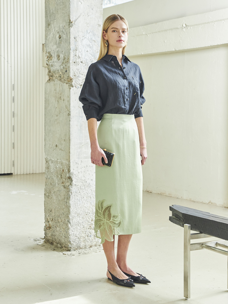 Maison De Ines Sheer Flower Detail H-Skirt - Spring Green
