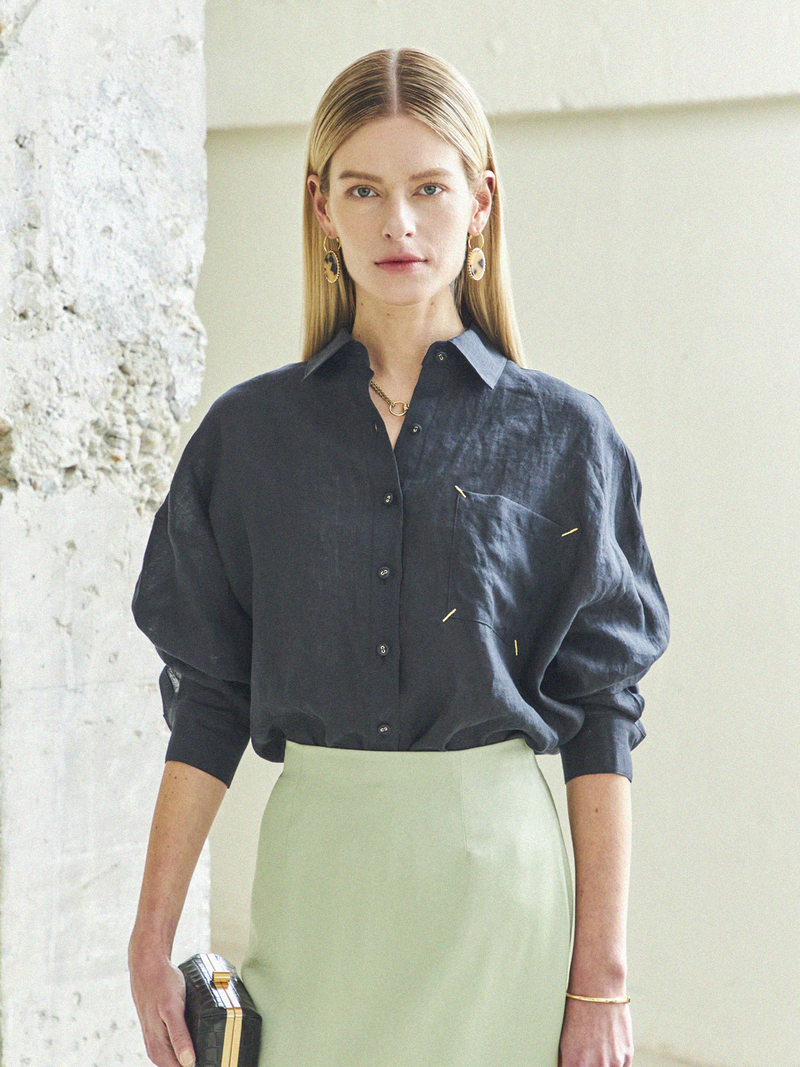 Maison De Ines Sheer Flower Detail H-Skirt - Spring Green