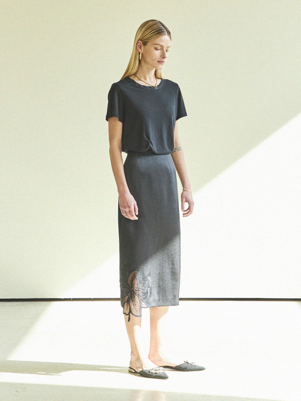 Maison De Ines Sheer Flower Detail H-Skirt - Black