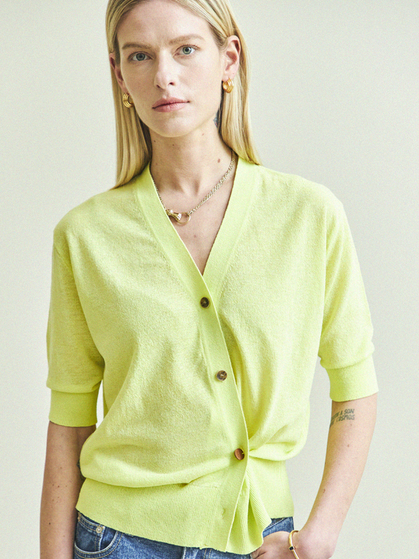Maison De Ines Unbalanced Half Sleeve Cardigan - Lemon Yellow