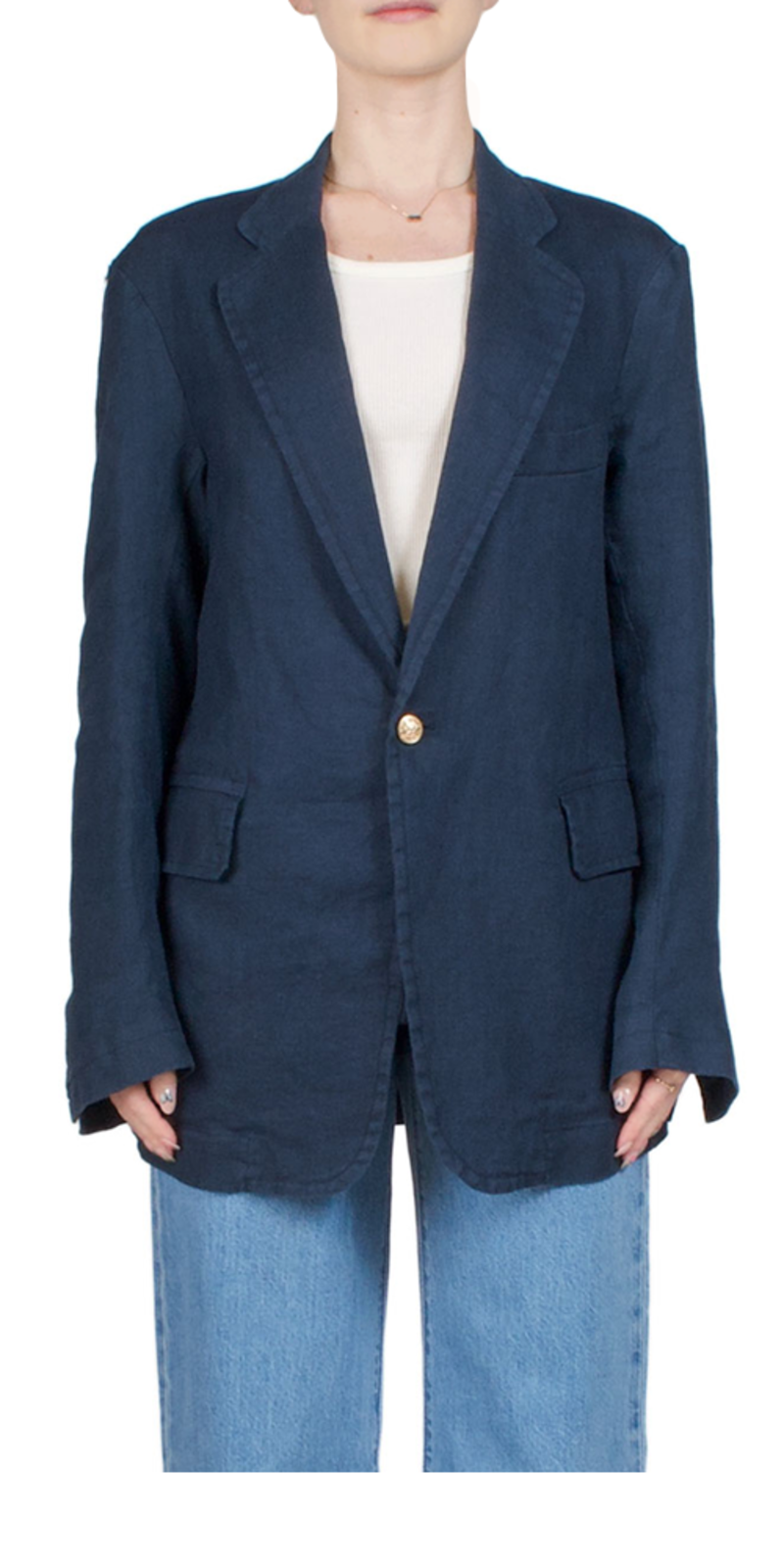 DENIMIST Deconstructed Linen Blazer - Navy | Garmentory
