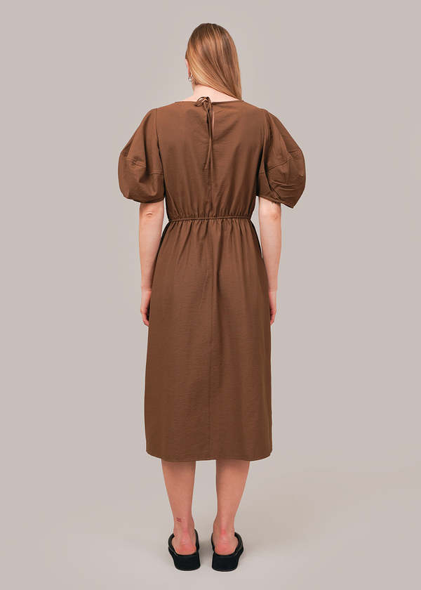 brown balloon sleeve dress BALLOON SLEEVE MIDI DRESS main image 1