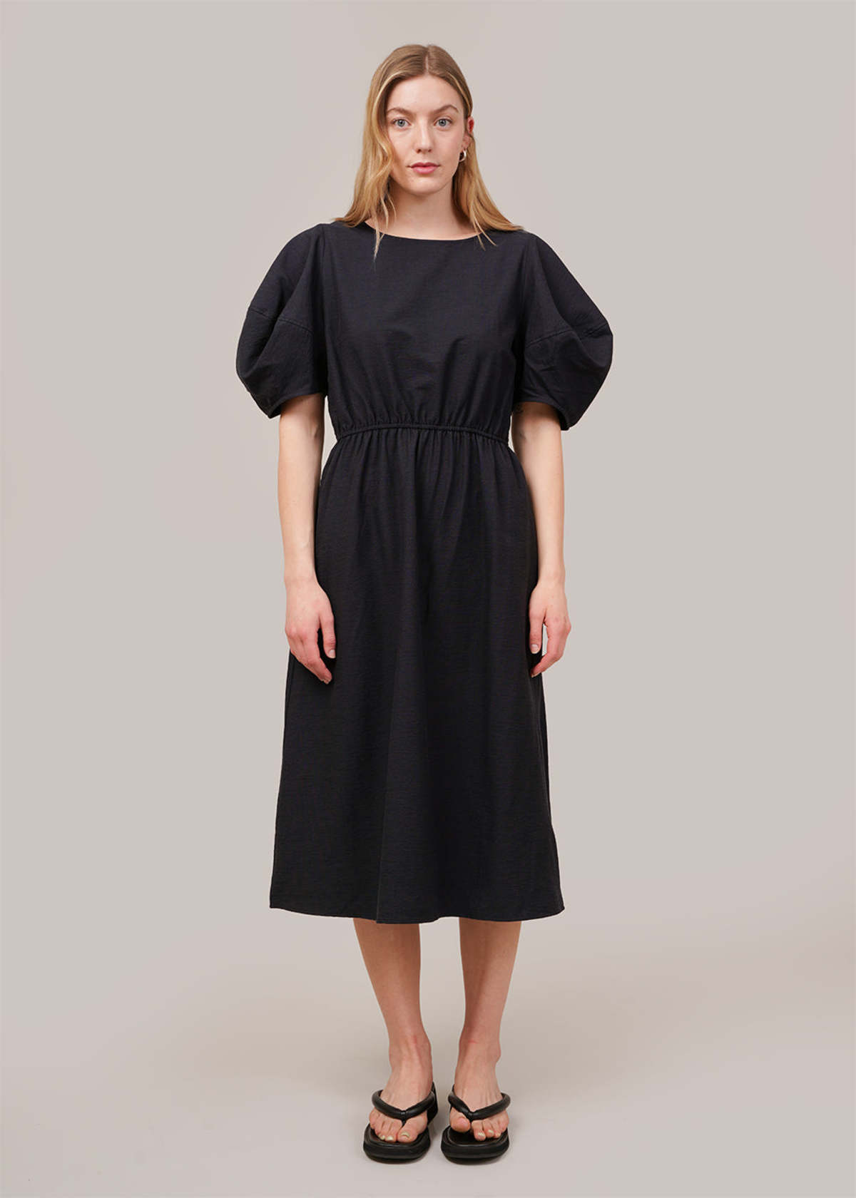 button back midi dress Front Button Smocked Back Midi Dress LARGE / OFFWHITE