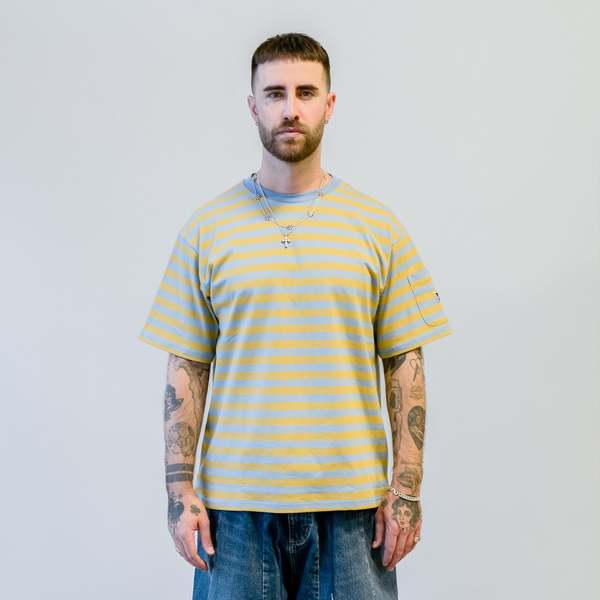 Needles S/S Crew Neck Tee Cotton Stripe Jersey - Sax/Yellow