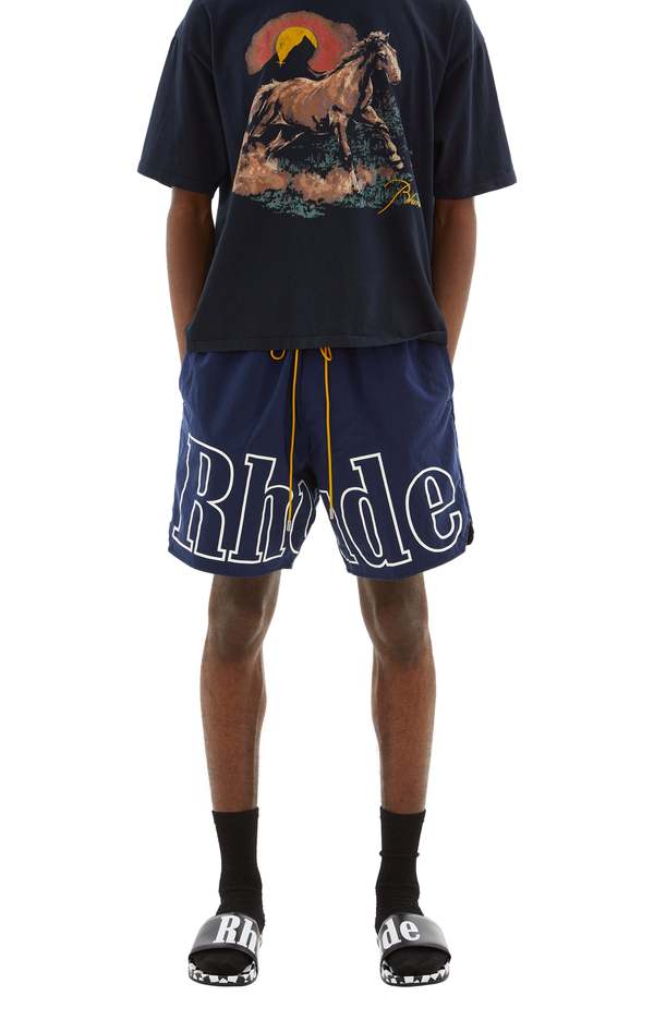 RHUDE Logo Track Short Navy Garmentory