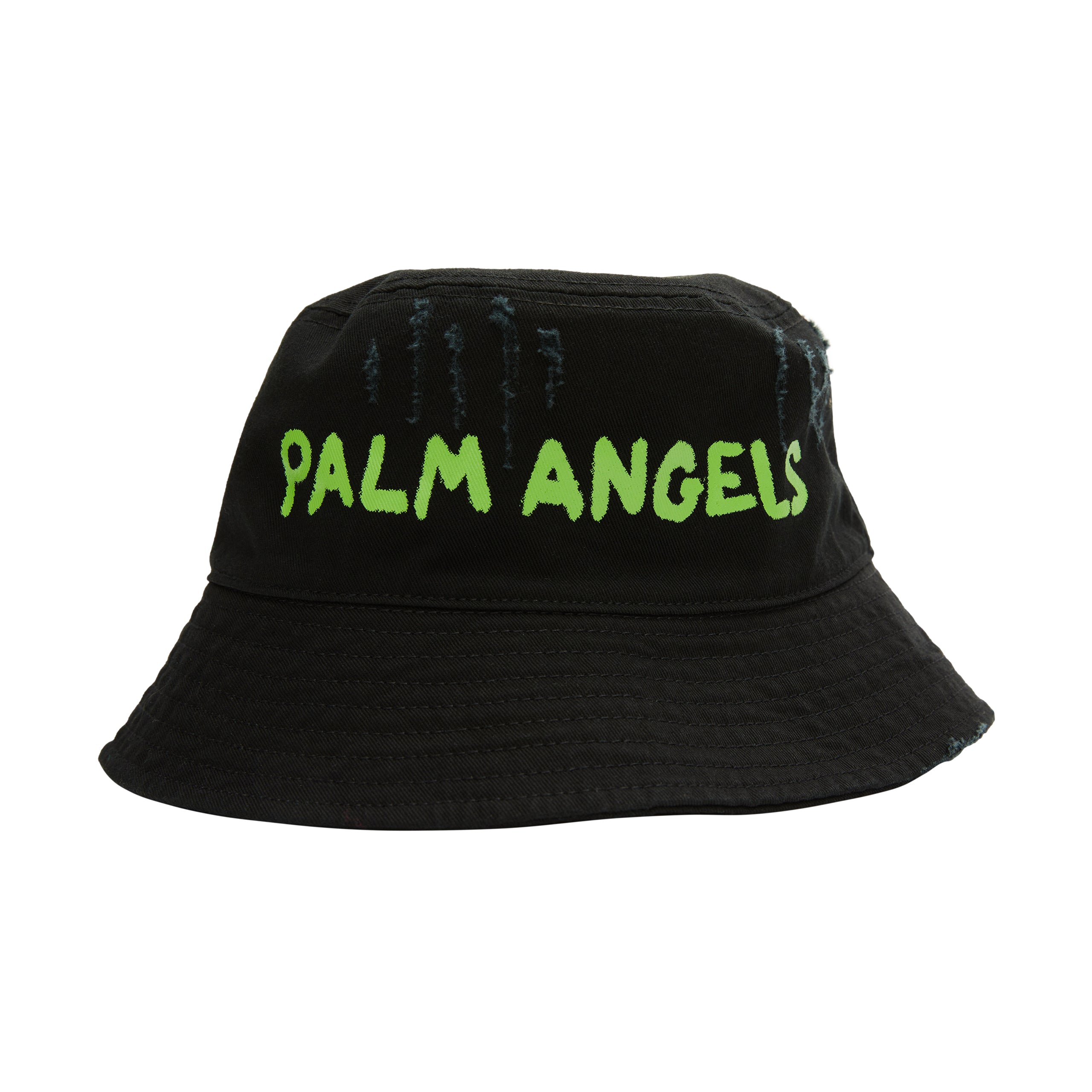 Palm Angels Seasonal Logo Bucket Hat - Black/Green Fluo | Garmentory