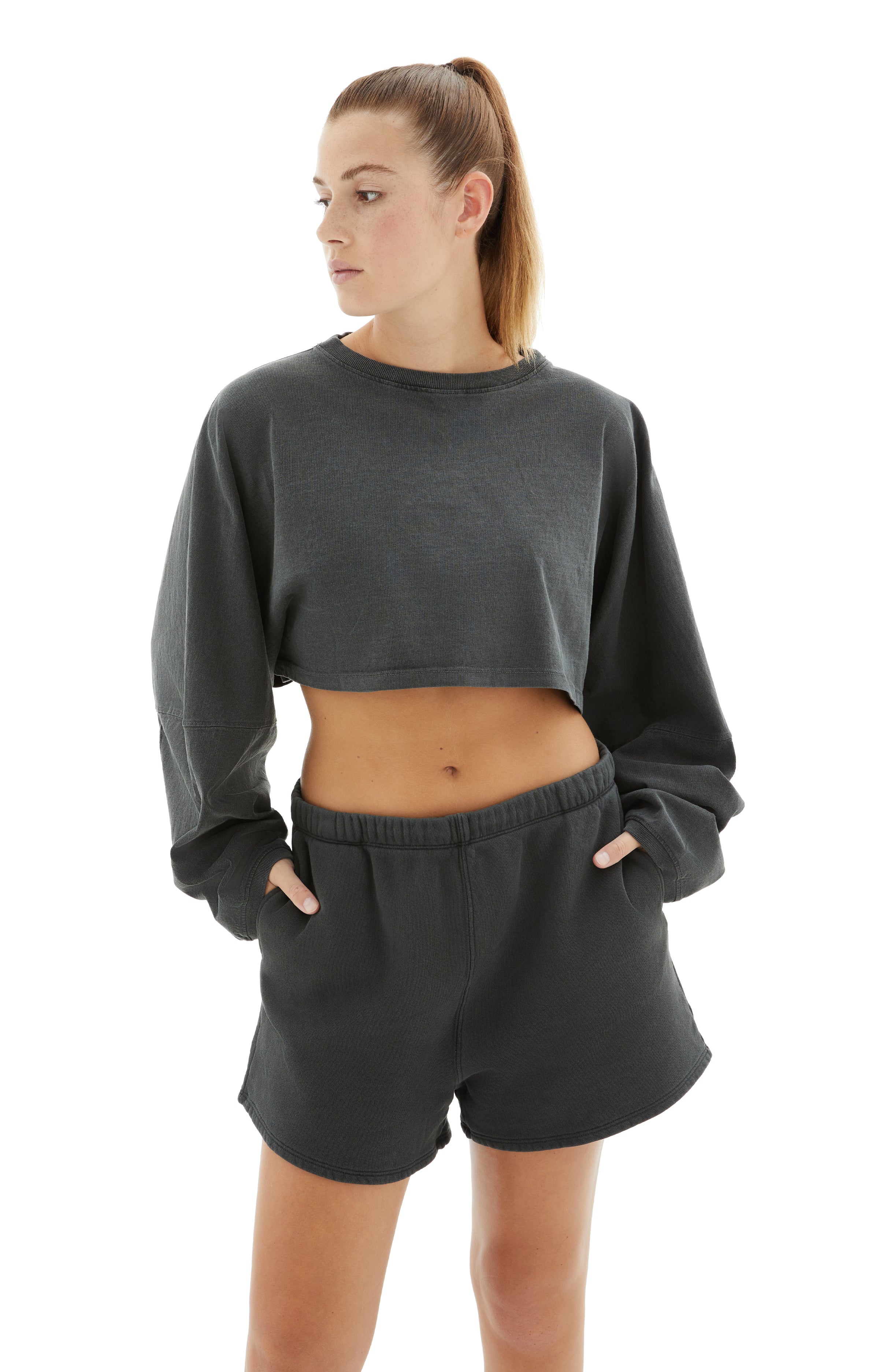 Joah Brown Slouchy Crop Long Sleeve Green