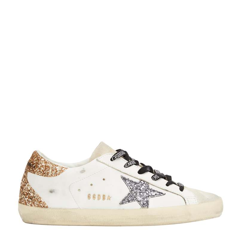 Golden Goose Super-Star Leather Sneakers w/Glitter Star