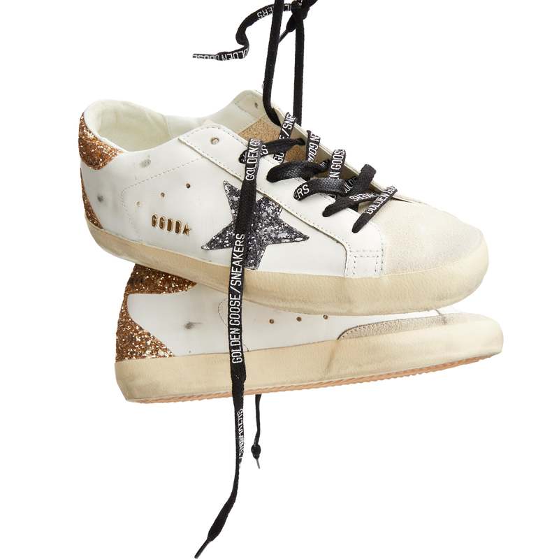Golden Goose Super-Star Leather Sneakers w/Glitter Star