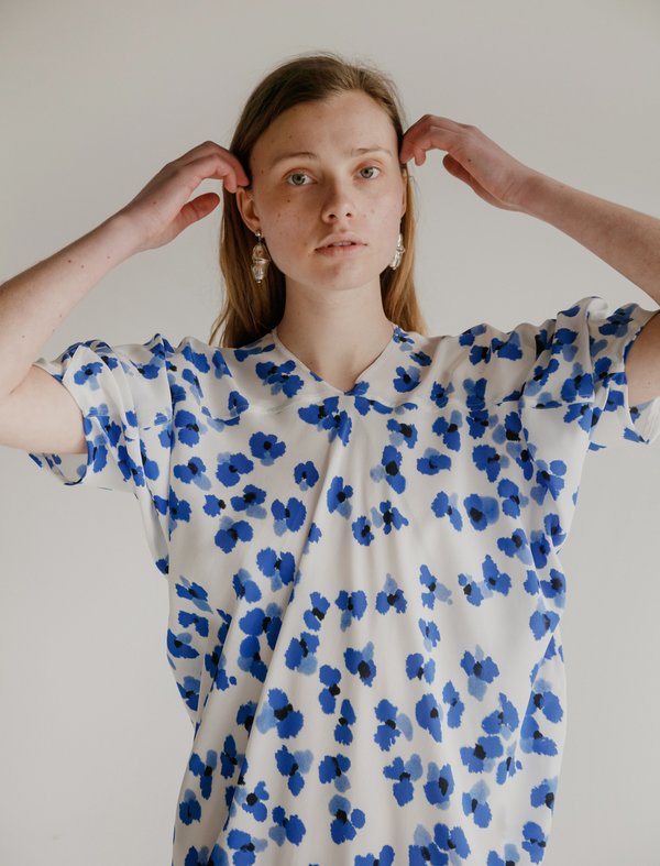 Lemaire Blouse Dress Blue Flowers | Garmentory