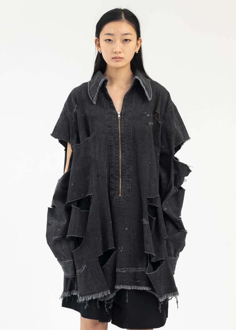 Kidill DESTROY PULLOVER DENIM SHIRT - BLACK | Garmentory