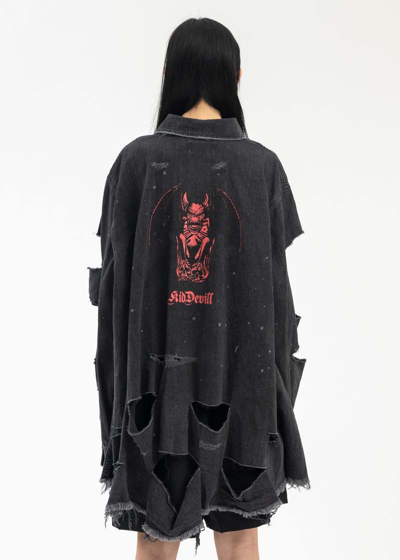 Kidill DESTROY PULLOVER DENIM SHIRT - BLACK | Garmentory