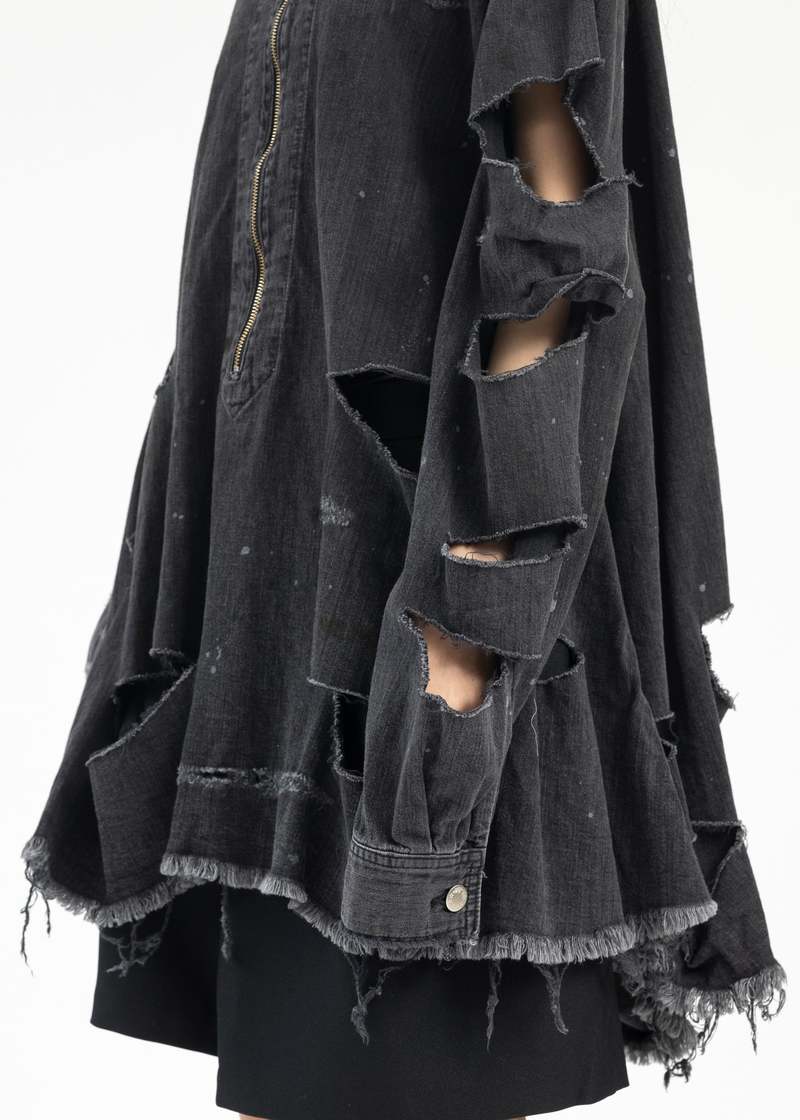 トップス KIDILL DESTROY PULLOVER DENIM SHIRT 24SS Kidill DESTROY PULLOVER DENIM SHIRT - BLACK | Garmentory