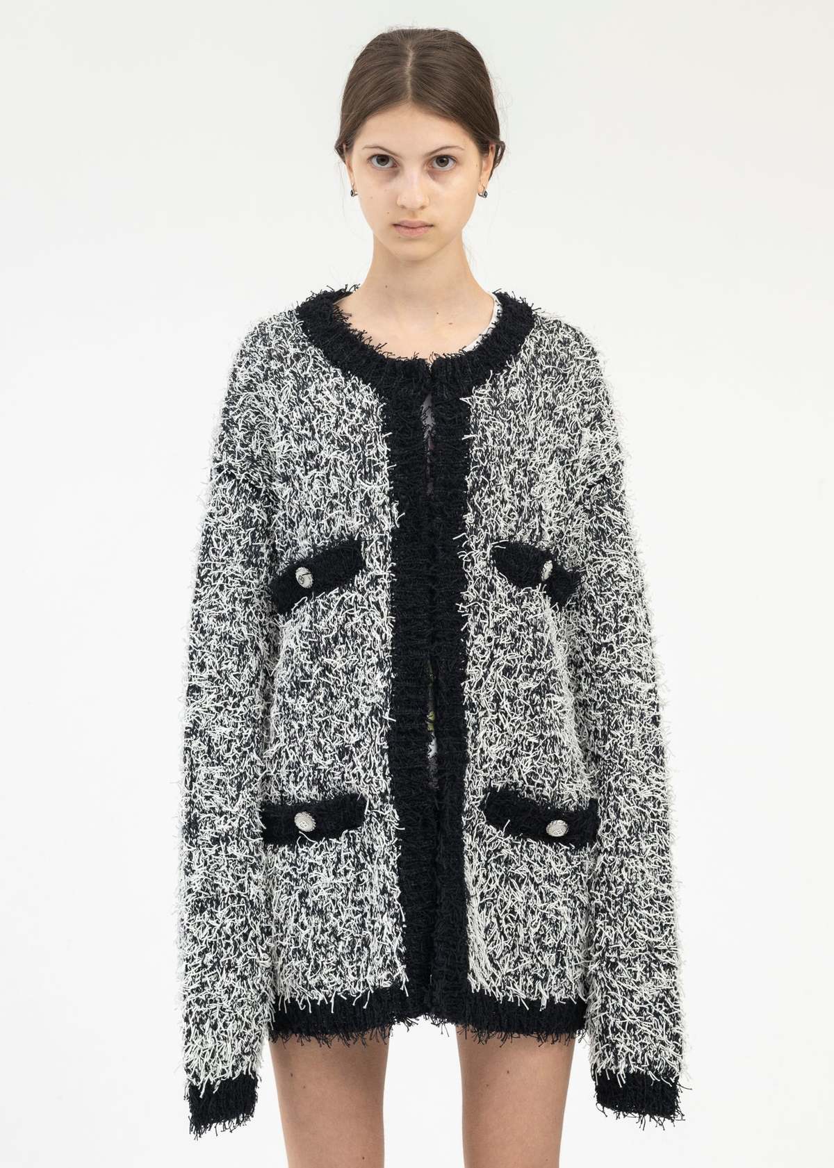 Doublet TWEED KNIT CARDIGAN - BLACK | Garmentory