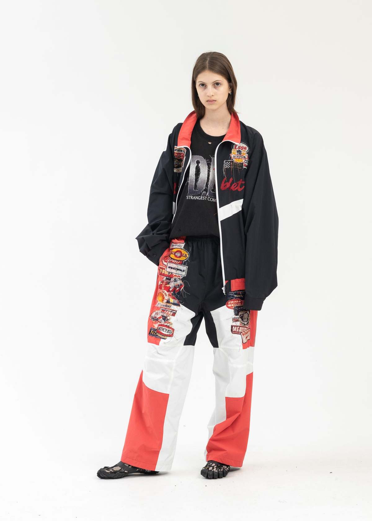Doublet A I PATCHES EMBRIDERY TRACK JACKET - BLACK/RED | Garmentory