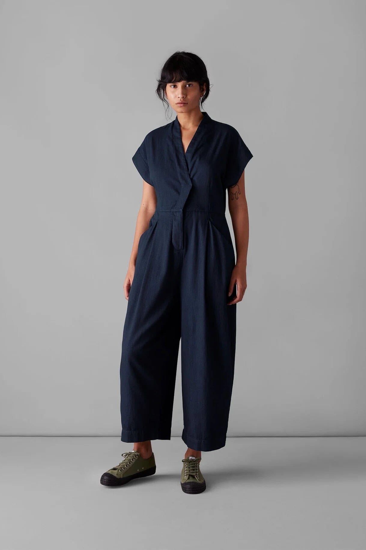TOAST Cross Front Indigo Twill Jumpsuit - Indigo | Garmentory