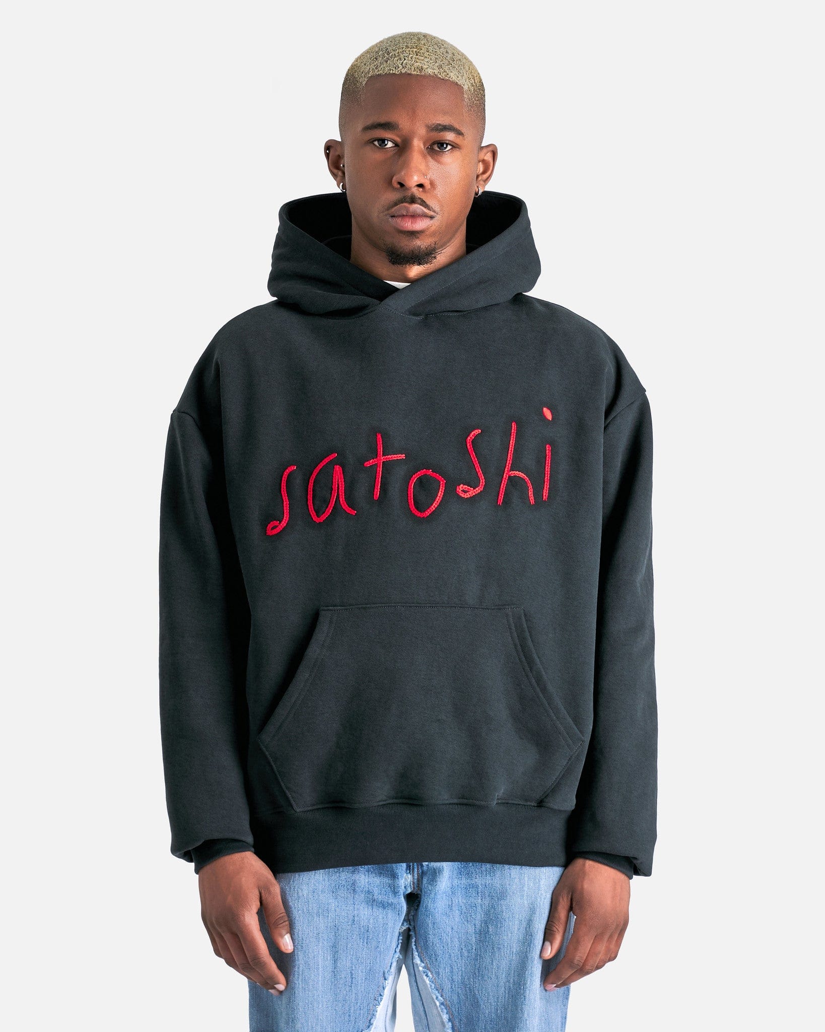 Satoshi Satoshi Nakamoto - Leather Studded Logo Hoodie in Black – SVRN