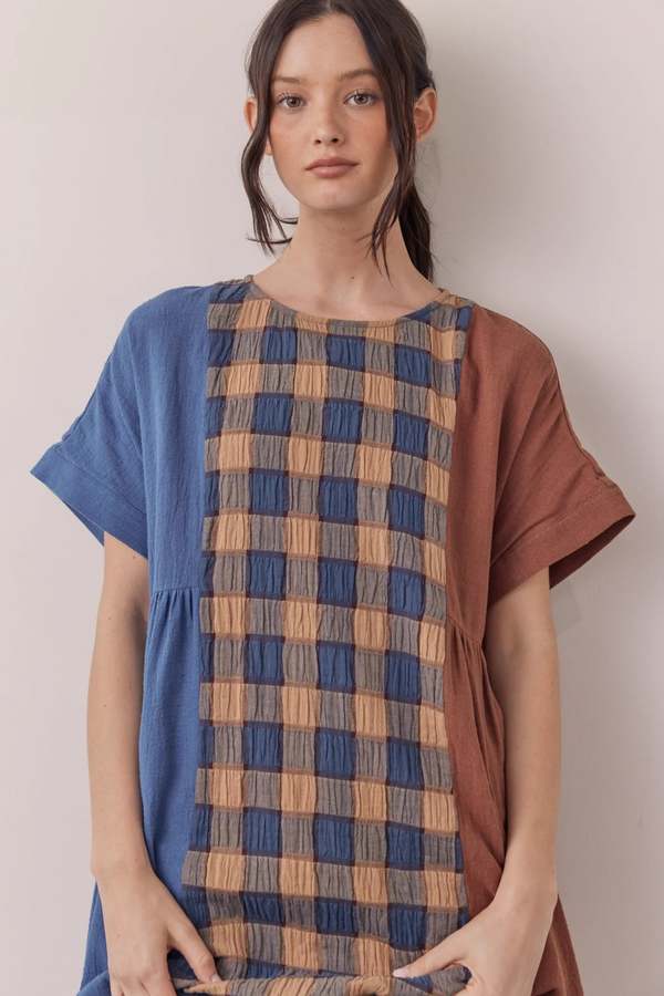 amente Contrast Midi Dress - Blue/Brown | Garmentory