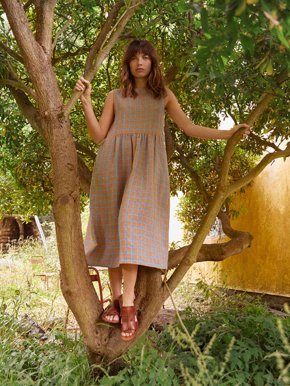 Sideline Tally Check Dress - Orange Mix Check | Garmentory